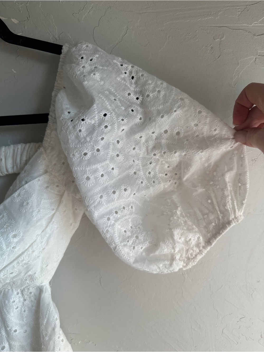 Hello Molly White Eyelet Puff Sleeve Open Back Mini Dress Cottagecore Coquette - Picture 3 of 13